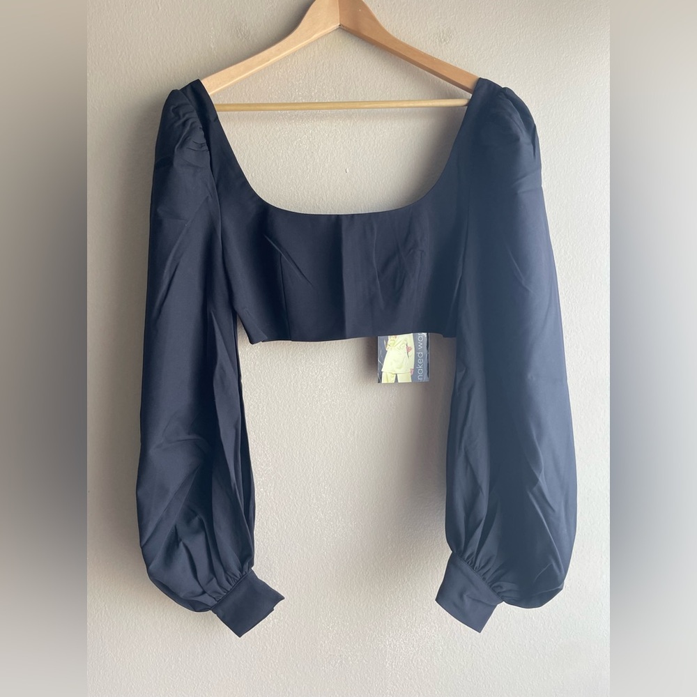 New Naked Wardrobe The Statement Women Black Puff Sleeve Top Size Small